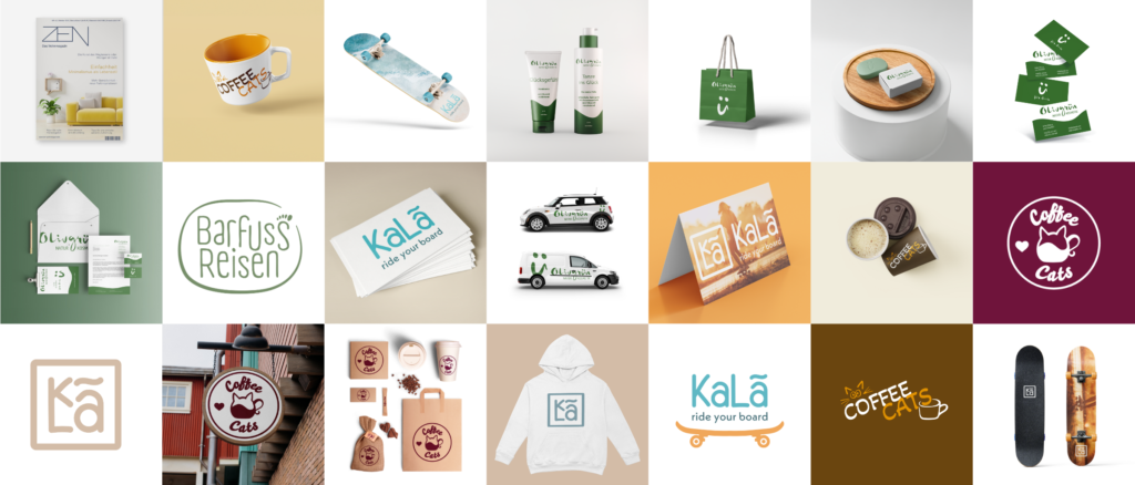 Collage zu Corporate Design und Branding von VAJUS Mediendesign